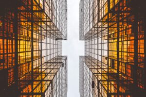 Modern glass architecture symbolizing innovation and digital transformation in the AEC industry.